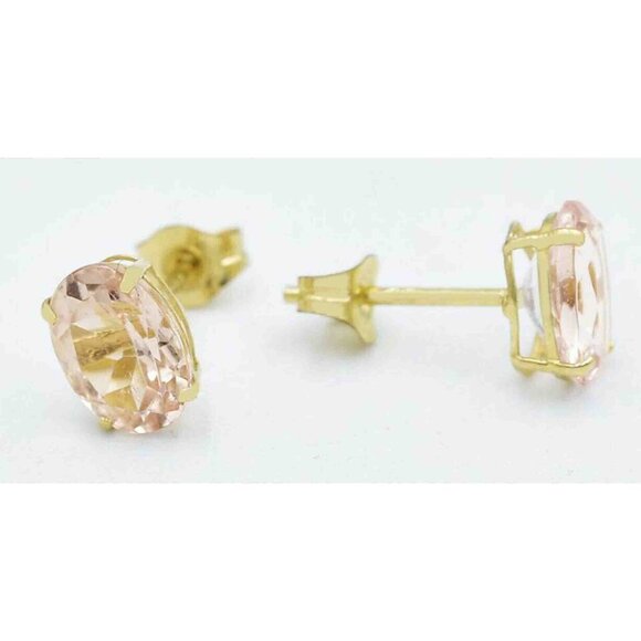 Genuine 1.20 Cts Morganite Stud Earrings 14k Gold
